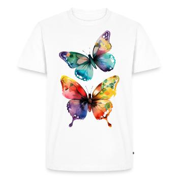 Deux papillons multicolores - aquarelle - T-shirt Premium bio Homme - blanc - Devant - Nico (187cm)