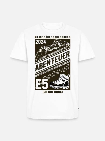 Abenteuer E5 Alpenüberquerung 2024 - Männer Premium Bio T-Shirt - Weiß