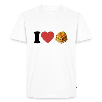 J’aime le baklava - Dessert - Dire - T-shirt Premium bio Homme - blanc - Devant - Nico (187cm)