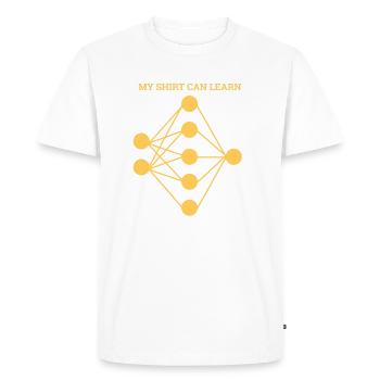 « My shirt can learn » | Programmeurs, développeurs - T-shirt Premium bio Homme - blanc - Devant - Nico (187cm)