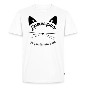 Je peux pas je garde mon chat - T-shirt Premium bio Homme - blanc - Devant - Nico (187cm)