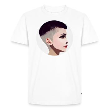 Jeune femme avec décoloration coupe de cheveux undercut - T-shirt Premium bio Homme - blanc - Devant - Nico (187cm)