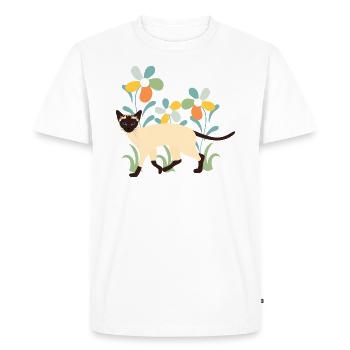 Chat siamois et fleurs - T-shirt Premium bio Homme - blanc - Devant - Nico (187cm)
