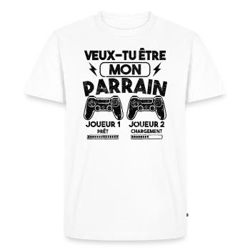 Veux-tu être mon parrain, Demande parrain gamer - T-shirt Premium bio Homme - blanc - Devant - Nico (187cm)