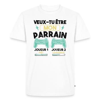 Veux-tu être mon parrain, Demande parrain gamer - T-shirt Premium bio Homme - blanc - Devant - Nico (187cm)
