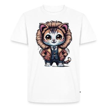 Cartoon Kawaii Kitten in Lion Outfit - Men's Premium Organic T-Shirt - white - Front - Nico (187cm)