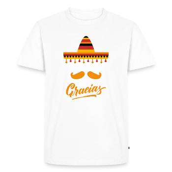 Moustache Gracias Humour Jeu de Mot Muchas Gracias - T-shirt Premium bio Homme - blanc - Devant - Nico (187cm)
