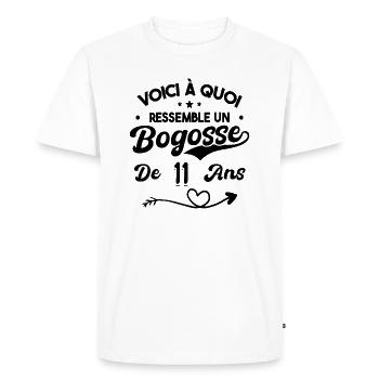 Bogosse 11 ans Cadeau Humour Anniversaire 11 ans - T-shirt Premium bio Homme - blanc - Devant - Nico (187cm)