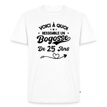 Bogosse 25 ans Cadeau Humour Anniversaire 25 ans - T-shirt Premium bio Homme - blanc - Devant - Nico (187cm)