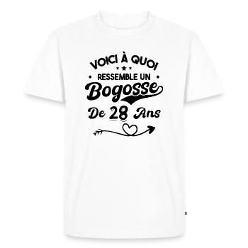 Bogosse 28 ans Cadeau Humour Anniversaire 28 ans - T-shirt Premium bio Homme - blanc - Devant - Nico (187cm)