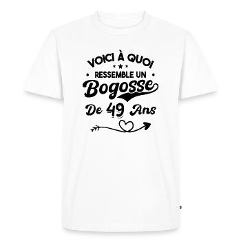 Bogosse 49 ans Cadeau Humour Anniversaire 49 ans - T-shirt Premium bio Homme - blanc - Devant - Nico (187cm)