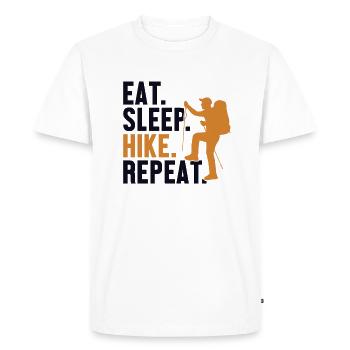 Manger dormir Randonnée Répéter Randonnée en montagne Randonnée Randonnée Trekking - T-shirt Premium bio Homme - blanc - Devant - Nico (187cm)