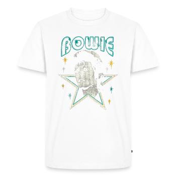 David Bowie Lettering With Portrait And Star - Men's Premium Organic T-Shirt - white - Front - Nico (187cm)