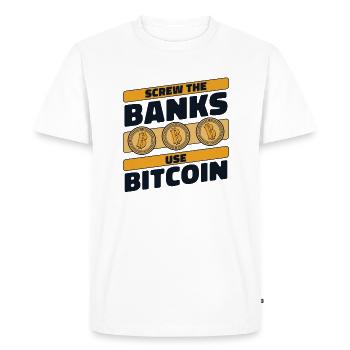 Screw The Banks Use Bitcoin Crypto Cryptocurrency - Men's Premium Organic T-Shirt - white - Front - Nico (187cm)