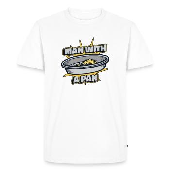 Homme avec une casserole prospection mineur placer exploitation minière - T-shirt Premium bio Homme - blanc - Devant - Nico (187cm)