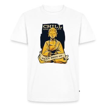 Chill And Let That Shit Go Buddhist Statue Symbol - Men's Premium Organic T-Shirt - white - Front - Nico (187cm)