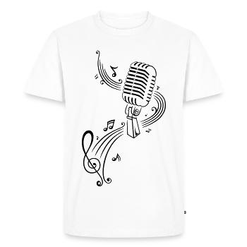 Retro microphone with music notes and clef. - Men's Premium Organic T-Shirt - white - Front - Nico (187cm)