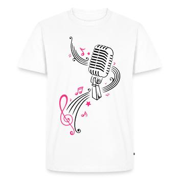 Retro microphone with music notes and clef. - Men's Premium Organic T-Shirt - white - Front - Nico (187cm)
