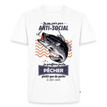 Anti-Social Pêcheur Poisson Graphique - T-shirt Premium bio Homme - blanc - Devant - Nico (187cm)