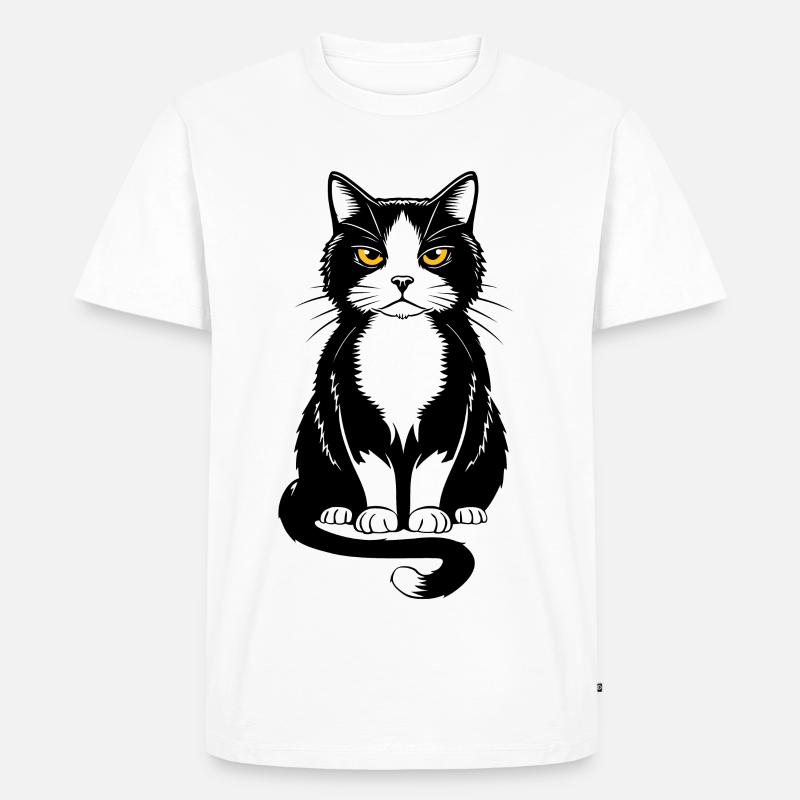 Bild einer sitzenden schwarzen Katze - Männer Premium Bio T-Shirt - Weiß