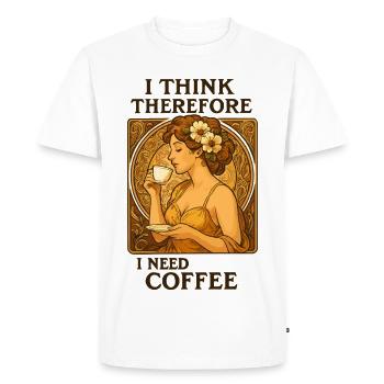 Pin-Up Art nouveau : Je pense, donc café - T-shirt Premium bio Homme - blanc - Devant - Nico (187cm)