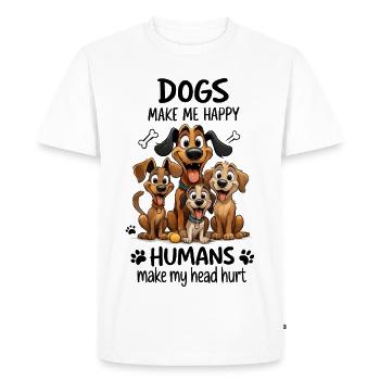 Dogs Make Me Happy Funny Cartoon Dog Design - Men's Premium Organic T-Shirt - white - Front - Nico (187cm)