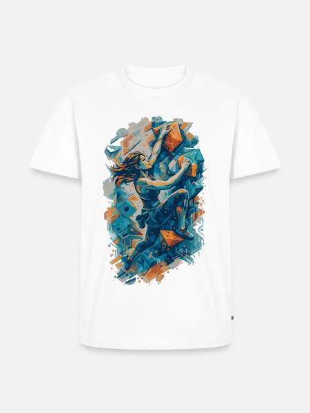 Bouldern Frau Design – Kletterin an Boulderwand - Männer Premium Bio T-Shirt - Weiß