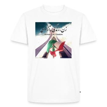 Liberté de vie de femme en farsi / Iran - T-shirt Premium bio Homme - blanc - Devant - Nico (187cm)