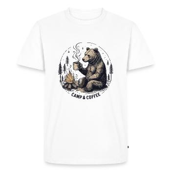 Camping Camper Café Feu de camp Camping Ours - T-shirt Premium bio Homme - blanc - Devant - Nico (187cm)