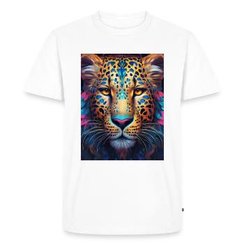 Leopard close up - bright and fantastic colors - Men's Premium Organic T-Shirt - white - Front - Nico (187cm)