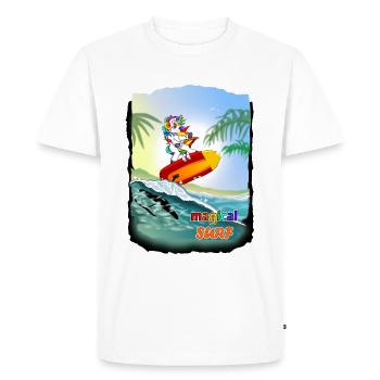 Licorne magique foil surf - Licorne sur planche de surf - T-shirt Premium bio Homme - blanc - Devant - Nico (187cm)