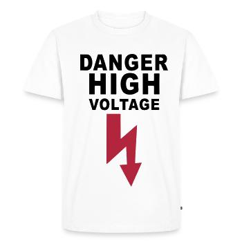 danger high voltage - Men's Premium Organic T-Shirt - white - Front - Nico (187cm)
