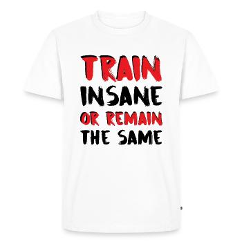 Train Insane - Men's Premium Organic T-Shirt - white - Front - Nico (187cm)