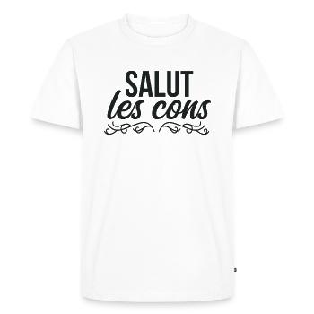 Salut les cons - Allergique aux cons - T-shirt Premium bio Homme - blanc - Devant - Nico (187cm)