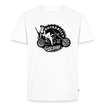 Vintage Rockabilly Garage Girl Biker Streetwear - Men's Premium Organic T-Shirt - white - Front - Nico (187cm)