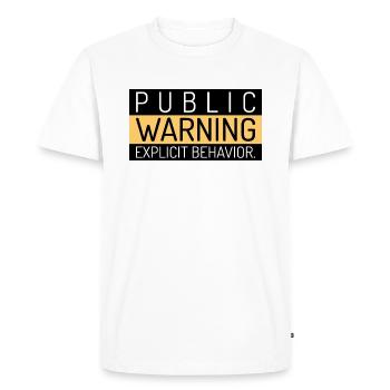 avertissement public Explicit bahavior Spruch Englisch - T-shirt Premium bio Homme - blanc - Devant - Nico (187cm)