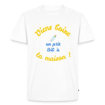 Viens un p'tit bib' à la maison - T-shirt Premium bio Homme - blanc - Devant - Nico (187cm)