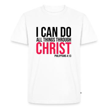 Cadeau - Chemise Jésus avec dictons Philippiens 4, 13 - T-shirt Premium bio Homme - blanc - Devant - Nico (187cm)