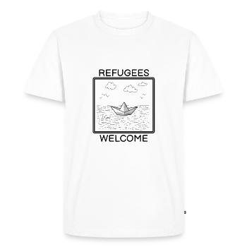 Refugees Welcome Refugee Protest Boat Gift - Men's Premium Organic T-Shirt - white - Front - Nico (187cm)