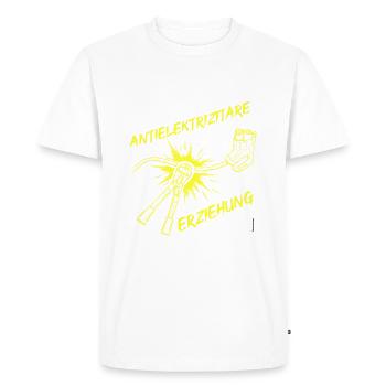 Anti-Electrifying Education – Yellow - Men's Premium Organic T-Shirt - white - Front - Nico (187cm)