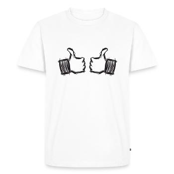 Deux pouces en l’air pointés vers moi-même. Dessin - T-shirt Premium bio Homme - blanc - Devant - Nico (187cm)