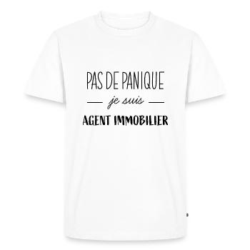 tee shirt pas de panique je suis agent immobilier - T-shirt Premium bio Homme - blanc - Devant - Nico (187cm)