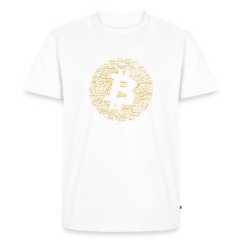 Bitcoin Graphic Tee with Words Pattern design. - Men's Premium Organic T-Shirt - white - Front - Nico (187cm)