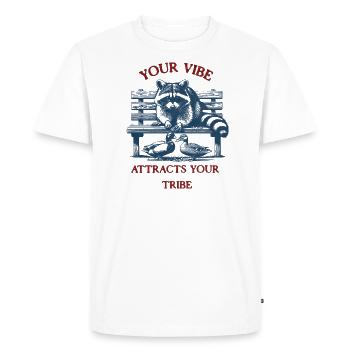 Votre vibration attire votre tribu - T-shirt Premium bio Homme - blanc - Devant - Nico (187cm)