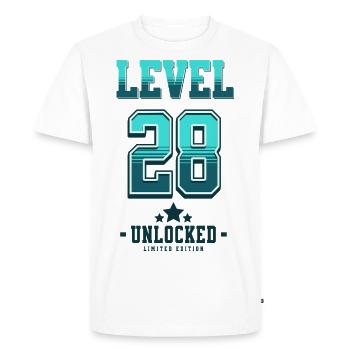 Niveau 28 débloqué – Anniversaire du joueur - T-shirt Premium bio Homme - blanc - Devant - Nico (187cm)