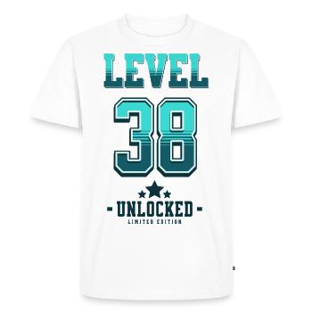 Niveau 38 débloqué – Anniversaire du joueur - T-shirt Premium bio Homme - blanc - Devant - Nico (187cm)