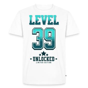 Niveau 39 débloqué – Anniversaire du joueur - T-shirt Premium bio Homme - blanc - Devant - Nico (187cm)