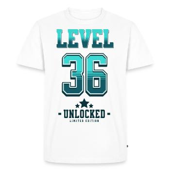 Niveau 36 débloqué – Anniversaire du joueur - T-shirt Premium bio Homme - blanc - Devant - Nico (187cm)