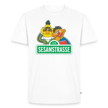 5 Rue Sésame Panneau Ernest et Bart - T-shirt Premium bio Homme - blanc - Devant - Nico (187cm)