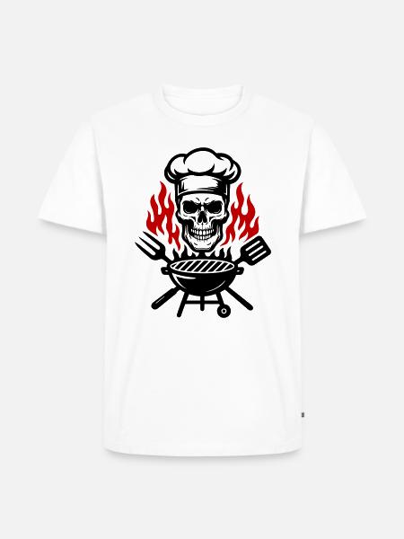 Grill Skull Chef Grilling - Men's Premium Organic T-Shirt - white